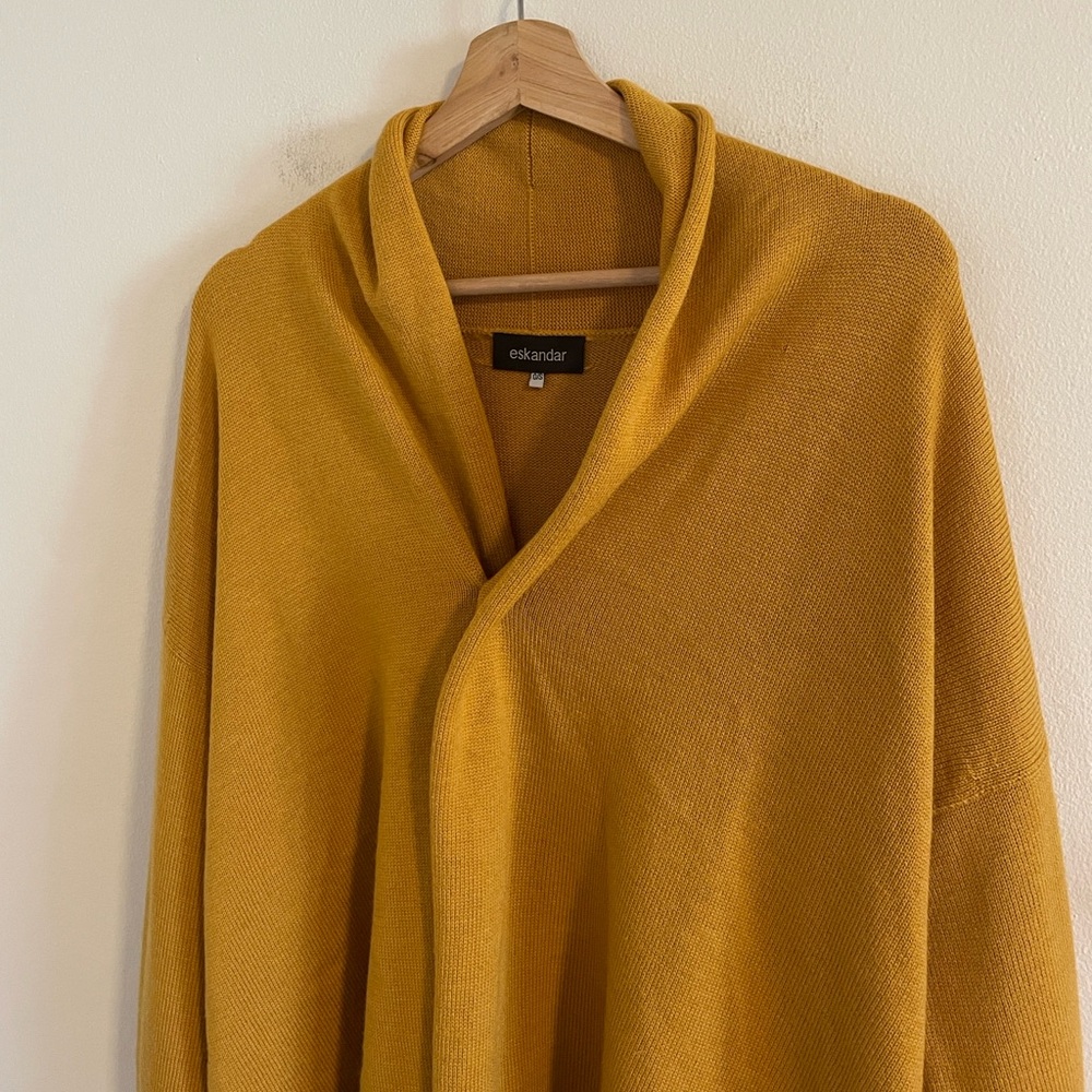 Eskandar Merino Wool Cape Cardigan Women’s One Size Mustard Yellow Lagenlook - Picture 4 of 11
